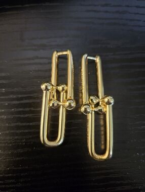 Gold Tone Paperclip Dangle Earrings TIFFANY